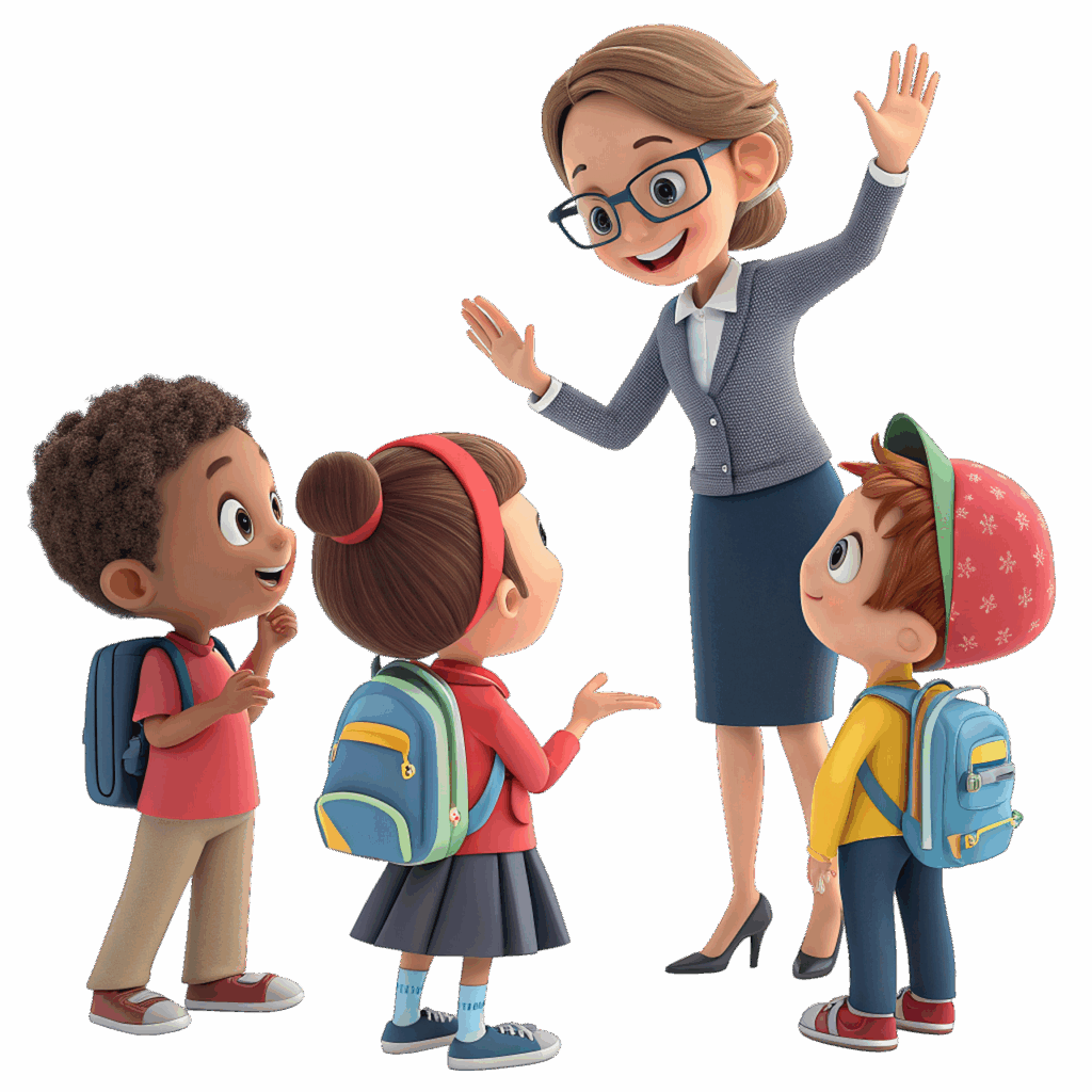 Kids greeting teacher
