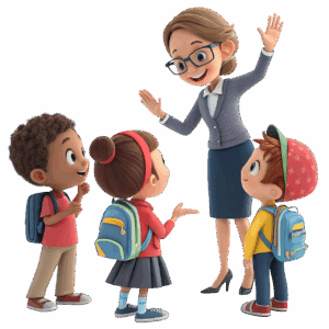 Kids greeting teacher